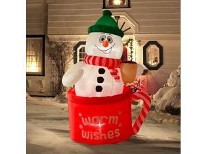 Nifti Nest 6 Ft Christmas Inflatable Snowman Decoration in Frosty Mug Outdoor Decoration with LED Lights Holiday Blow Up Yard Decor