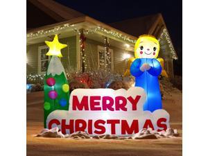 Nifti Nest 6 Ft Christmas Angel Inflatable Decoration Angel Prayer with Merry Christmas Banner Outdoor Blowup Decoration with LED Lights