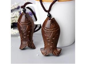 Ethnic Style Sweater Long Necklaces Handmade Wood Fish Pandent Casual