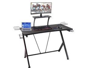 Polar Aurora Y-Shaped Gaming Desk 41.6" W x 24" D Home Office Computer Table, Black Gamer Workstation with Monitor Stand, a Cup and Headphone Hook, Cable Management Hole and a Under-Desk Basket