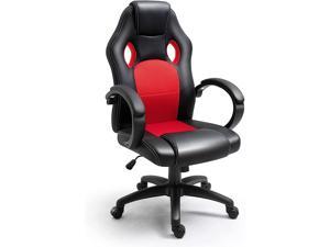 Office Chair PU Leather High Back Ergonomic Adjustable Racing Desk Chair Task Swivel Executive Computer Chair Black Red