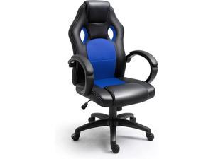 Office Chair PU Leather High Back Ergonomic Adjustable Racing Desk Chair Task Swivel Executive Computer Chair Black Blue