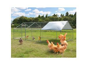 Large Metal Chicken Coop Walk-in Poultry Cage Hen Run House Rabbits Habitat Cage Spire Shaped Coop with Waterproof and Anti-Ultraviolet Cover for Outdoor Backyard Farm Use