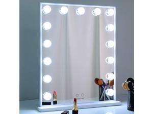 BEAUTME Vanity Mirror with Lights,Hollywood Makeup Lighted Mirror for Bedroom,Beauty Tabletop Mirror with 15 Dimmable Bulbs, Wall Mounted Lighting Mirror white
