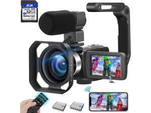 Video Camera 4K Camcorder, 48MP 60FPS WiFi Vlogging Camera 3.0 Inch Touch Screen 18X Zoom Digital Camera YouTube Camera with Microphone, 2.4G Remote Control, Lens Hood, 2 Batteries, 32GB SD Card