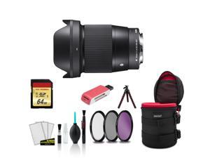 Sigma 16mm Contemporary Lens f14 DC DN for Sony E 402965 with Filter Kit  64GB Memory Card  More