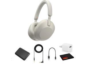 Sony WH-1000XM5 Noise-Canceling Wireless Over-Ear Headphones (Silver)- Kit with Power Bank