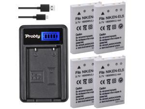 Probty 4Pcs EN-EL5 EN EL5 Battery + LCD USB Charger For Nikon CoolPix P530 P520 P100 P500 P5100 P5000 P6000 P90 P80 P3 P4 camera