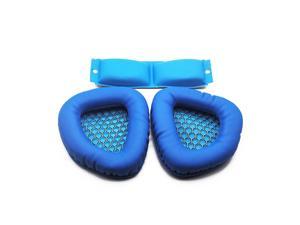 One Set Headband Ear Cushion for A60 Gaming Headphones Blue Sponge Earpads Earphone PadsBlue with Headband