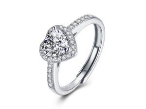 Atylyk 1 Carat Moissanite Engagement Ring Wedding Promise Platinum Plated Sterling Silver Heart Cut Solitaire Rings for Women