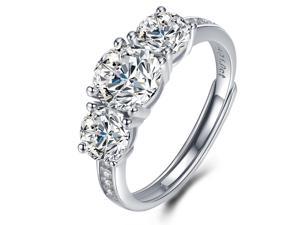 Atylyk Moissanite ring 3 Stones Round Engagement Rings 1 Carat Center Moissanite Sterling Silver Wedding Promise Ring for Women