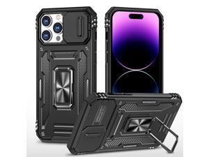 SZYG for iPhone 14 Pro Case with Stand Slide Camera Cover, Heavy Duty Shockproof Rugged Protective Phone Case Rotate Ring Kickstand Magnetic Case for iPhone 14 Pro (6.1").