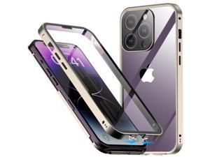 SZYG for iPhone 14 Pro Case Double Sided Tempered Glass Full Body Protection Metal Frame Shockproof Bumper Clear Case with Camera Lens Protector.