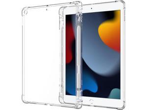 Clear Case for iPad 9th/8th/7th Generation with Pencil Holder Slim Transparent Flexible Soft TPU Back Protective Cover for iPad 10.2 inch 2021/2020/2019.