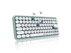 Ajazz 308I Wireless Bluetooth Keyboard Typewriter Style 84 Keys Cute Round Keycaps Mini Keyboard, Compatible with Android Windows iOS for Home and Office Retro Keyboard (Green)