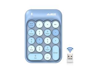 Ajazz AK18 2.4GHz Wireless Numeric Keypad, 18 Keys Retro Typewrite Round Key Silent Portable Number Pad for Date Entry for Laptop PC Desktop (Blue)