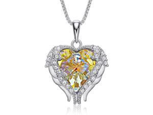 Angel Wing Love Heart Necklaces for Women Silver ToneGold Tone Pendant Mothers Day Jewelry Gifts for Women MomWifeSister  Multi Color AB Aurora Borealis