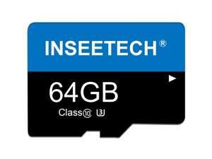 TF Memory Card 64GB, INSEETECH SD Card, Class 10, U3, High Speed TF Card Designed for Camera Recording, Dash Cam, INSEETECH Home Security Cameras and 3 Channel Mirror Dash Cam