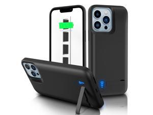 SlaBao Battery Case for iPhone 13 Pro Max / 12 Pro Max, External Charger Case with Kickstand, Wired Headphone Supported - Black