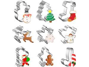 Christmas Cookie Cutters Set, GOOUIE 9pcs Metal Holiday Cookie Cutters for Baking - Christmas Tree, Gingerbread Man, Santa Claus, Snowman, Snowflake and More Shapes