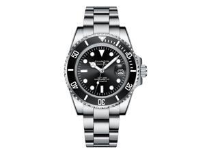GUANQIN Men Mechanical Self-Wind Wristwatch Ceramic Bezel Automatic Sapphire Glass Clock Male Waterproof 100M Sports Watches NH35A Movement Date Luminous Silver Black