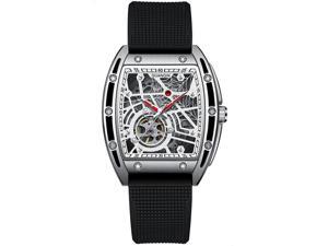 GUANQIN Men Japan Automatic Mechanical Luminous Tonneau Design Stainless Steel Wrist Watch Skeleton Tourbillon Sapphire Crystal Waterproof Self-Winding Clock Silver/White