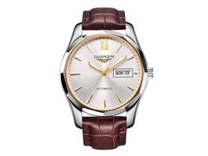 GUANQIN Men's Luminous Day Date Watches Analogue Japan Movement Automatic Self Winding Mechanical Tungsten Steel Wrist Watch Gold White Brown