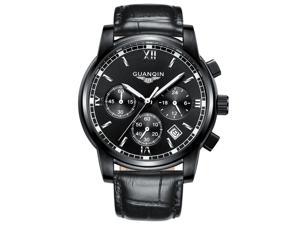 GUANQIN Men Quartz Wrist Watch Fashion Analog Sport Watch Stainless Steel Luxury Design Luminous Date Chronograph Waterproof Black/Black