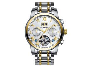 GUANQIN Men Analog Sport Popular Brand Automatic Self-Winding Mechanical Stainless Steel Business Wrist Watch Date Luminous Waterproof Gold White