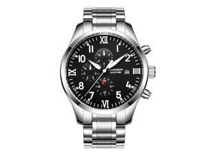 Guanqin Men Analog Display Automatic Self-Winding Mechanical Stainless Steel and Leather Wrist Watch Date Luminous Waterproof Silver Black
