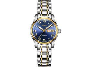 AESOP Women Calendar Analog Automatic Self Winding Mechanical Wrist Watch with Steel Band Luminous Silver/Gold/Blue
