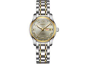 AESOP Women Calendar Analog Automatic Self Winding Mechanical Wrist Watch with Steel Band Luminous Silver/Gold/Grey