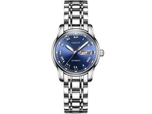 AESOP Women Calendar Analog Automatic Self Winding Mechanical Wrist Watch with Steel Band Luminous Silver/Blue