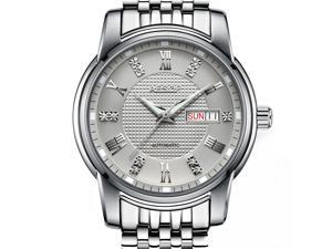 AESOP Men Calendar Analog Automatic Self Winding Mechanical Wrist Watch with Steel Band Luminous Silver/Grey
