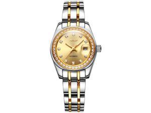 AESOP Women Men Couple Calendar Analog Automatic Self Winding Mechanical Wrist Watch Set with Steel Band Silver/Gold/Gold
