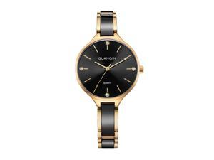 GUANQIN Women's Quartz Watch with Dial Analog Display and Ceramic Band Gold Black