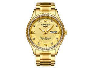 GUANQIN Men Analog Automatic Self-Winding Mechanical Stainless Steel Band Business Wrist Watch Day Date Luminous Gold
