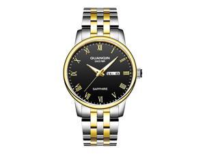 GUANQIN Men's Quartz Fashion Luminous Calendar Wrist Watch with Analog Display and Stainless Steel Band