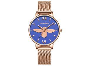 GUANQIN Women Fashion Simple Quartz Wrist Watch with Dial Analog Display and Stainless Steel Band Rose Gold/Blue