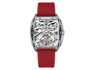 GUANQIN New Watch Male Top Luxury Brand Automatic Self Winding Luminous Men Clock Skeleton Tourbillon Waterproof Mechanical Leather Band Red