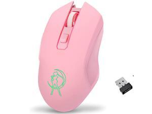 pink mouse Wireless/Gaming Mouse Silent Click, 7 Colors Backlit Optical Game Mice Ergonomic USB Wired with 2400 DPI and 6 Buttons 4 Shooting for PC Computer Laptop Desktop Mac (Pink)