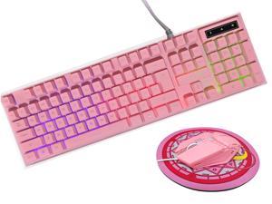 Pink Gaming Keyboard and mouse combo USB Wired Rainbow Keyboard Designed for PC Gamers, PS4, PS5, Laptop, Xbox, Nintendo Switch
