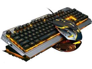 Yellow Gaming Keyboard Mouse Combo,104 Full Size Metallic Backlit Keyboard,LED Keyboard Color Change Lighted Keyboard,PC Computer USB Keyboard, Gamer Keyboard,for Prime Xbox One PS4 Gamer