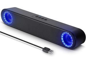 Computer Speakers, USB Powered PC Speakers for Desktop Computer Laptop, with LED Lights, Plug and Play (USB-Black)