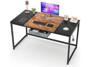 47 Inch Computer Desk with Drawer Industrial Home Office Desk with Storage, Simple Writing Table with Splice Board, Black and Rustic Brown