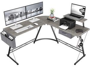 L-Shaped Desk - 50.8" Computer Corner Desk Gaming Desk PC Table with Monitor Stand, Home Office Writing Workstation with Small Table, Space Saving (Light Walnut)