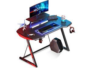 39 inch Ergonomic Gaming Desk Z-Shaped Sturdy Computer Table, Gaming Workstation Home Office Desk with Monitor Stand Cup Holder and Headphone Hook