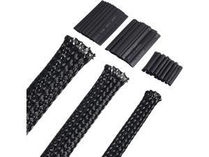 50ft PET Expandable Braided Cable Sleeve, Wire Sleeving with 127 Pieces Heat Shrink Tube for Audio Video and Other Home Device Cable Automotive Wire (1 Inch, 1/4 Inch, 3/4 Inch, Black)
