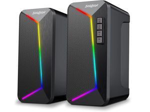 PC Speakers USB Pair Desktop Computer Speakers with Enhanced Stereo Colorful 6-Modes RGB Light Clearance