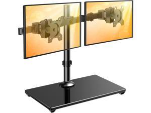 Dual Monitor Stand with Glass Base, Freestanding Height Adjustable Two Arm Monitor Mount, Heavy Duty Structure Supports Most 17-32 Monitors up to 26.4lbs, EGCM6